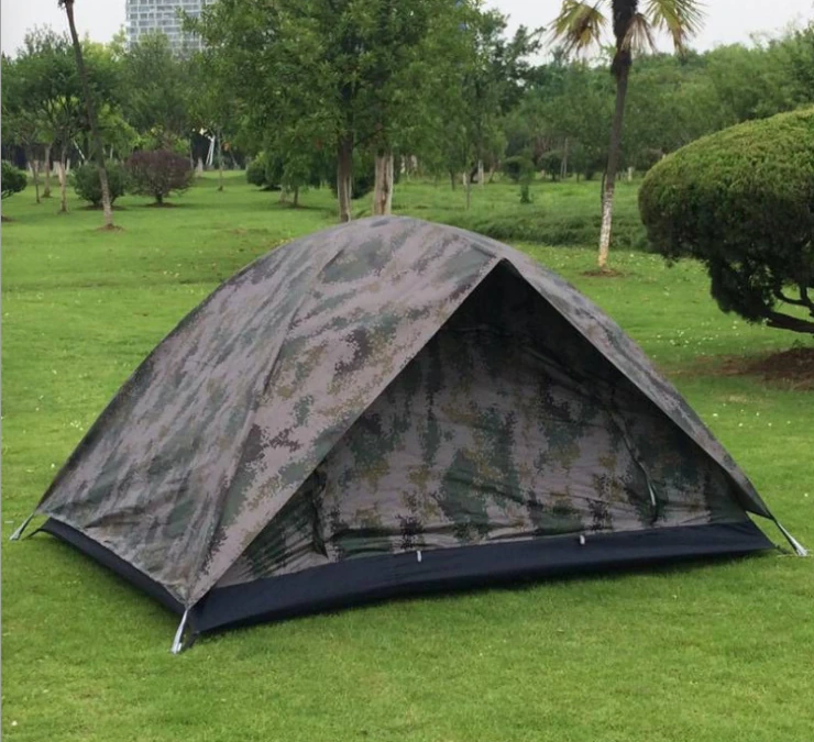 Cheap Goat Tents Camouflage 2 Person Double Tent Double Door Double Tent Single Soldier Outdoor Rain Camping Four Seasons Tent